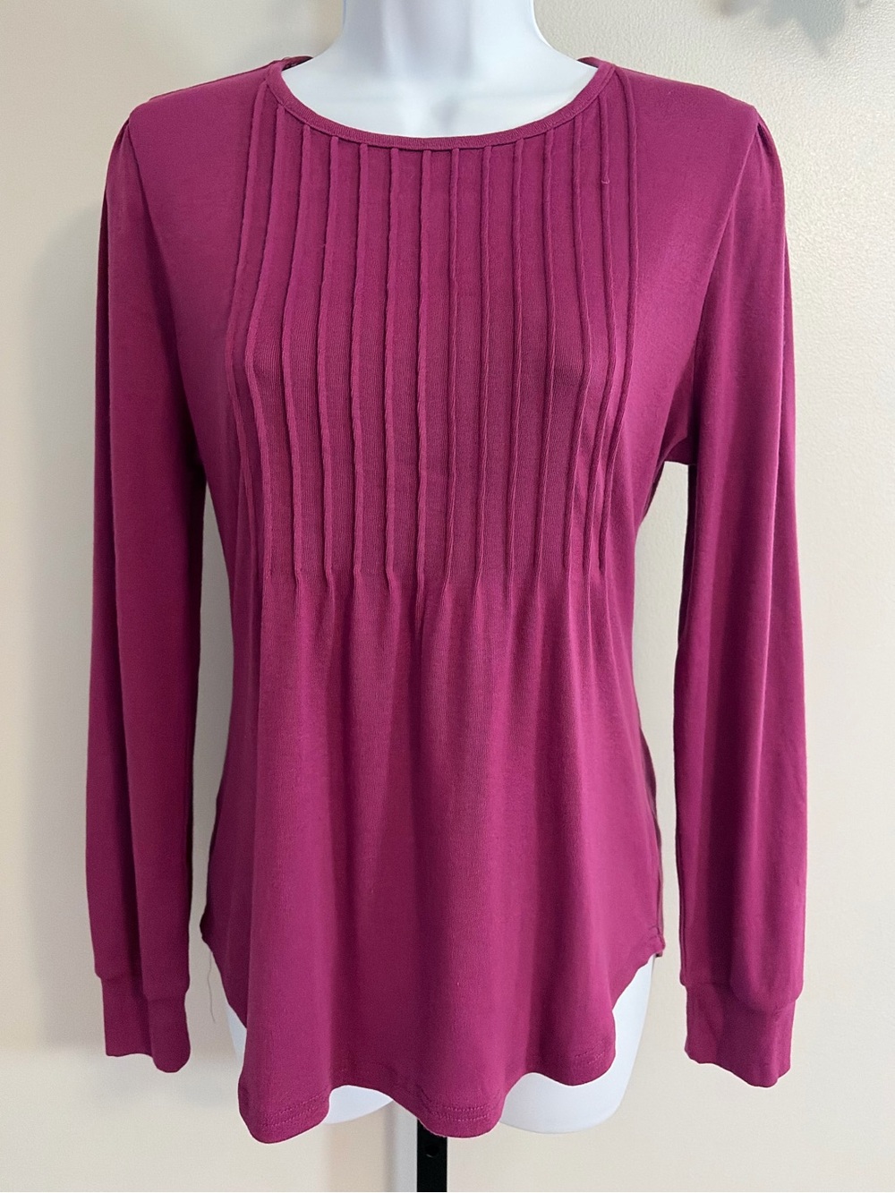NWT Fantaslook- Pleated Front Long-Sleeve Top in Raspberry
